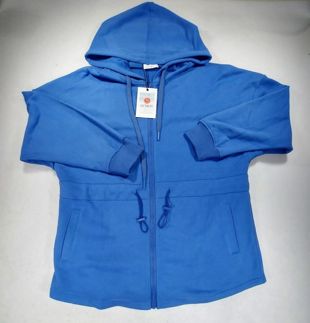 OSTAUG Women's Oversized Fleece ZipUp Hoodie Cinch Waist Blue NWT Oversized Sz S
